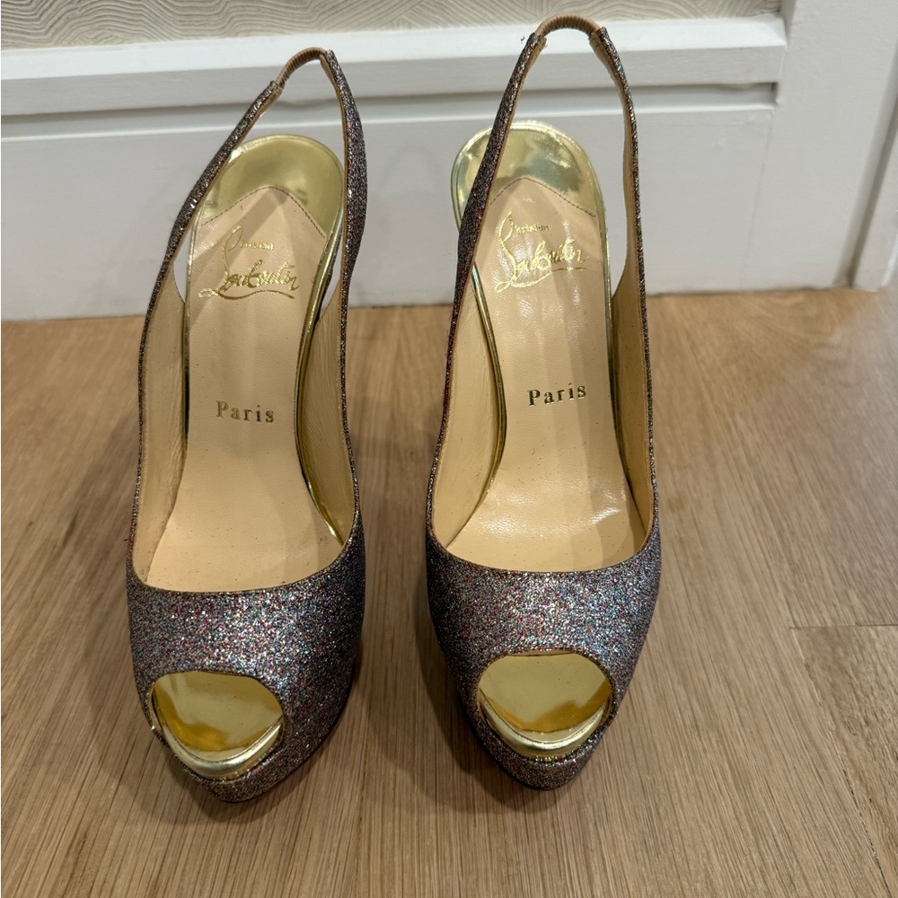 Christian Louboutin Multicolor Glitter Slingback Heels